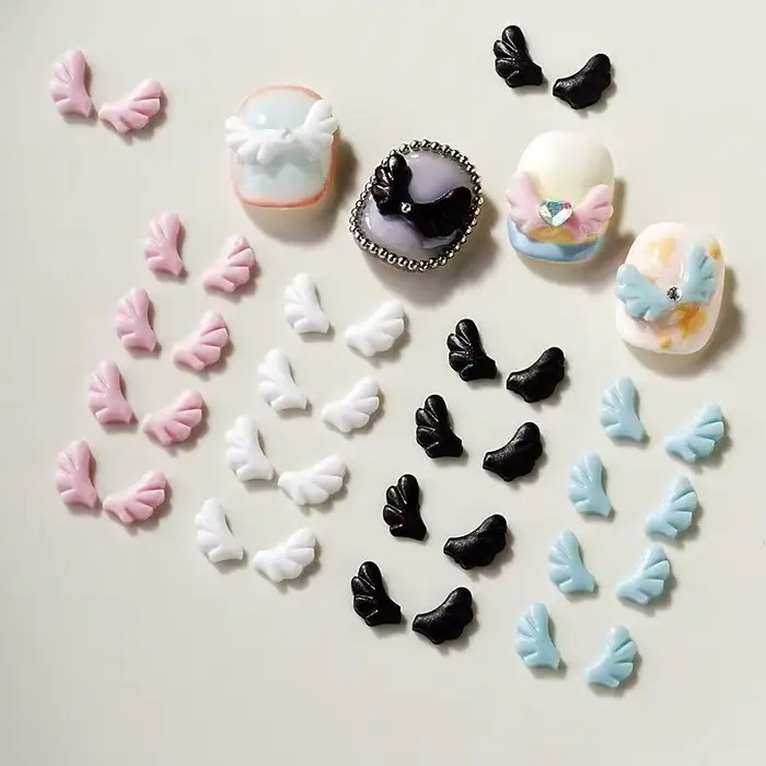 Breloques pour ongles ailes d'ange mignonnes, 50 pièces, ailes en vrac AB, pièces en résine à dos pl