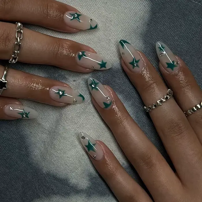 Lot de 24 faux ongles bleus dégradés Océan