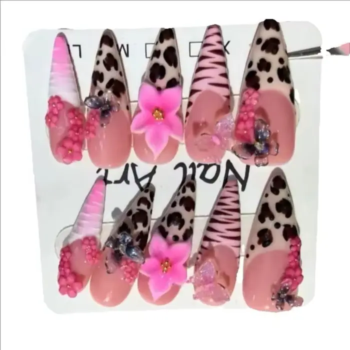 10 faux ongles longs à imprimé léopard pour Spice Girl