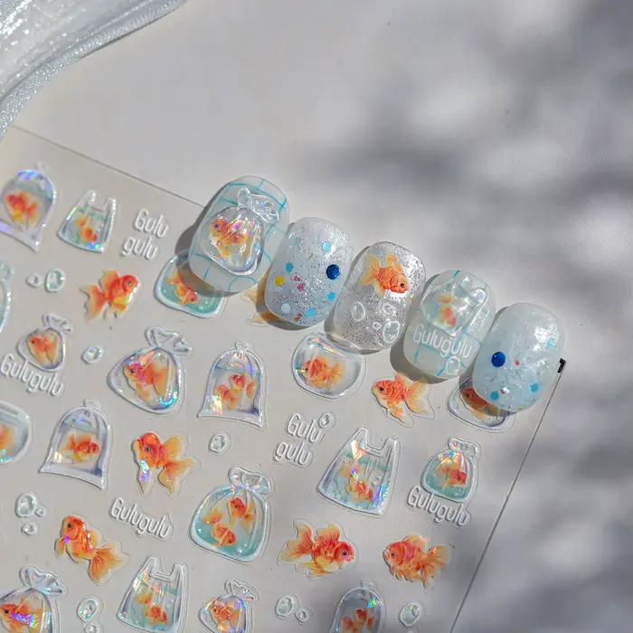 1 pièces mignon un sac d'autocollants de charme d'ongle d'étoile de mer 3D gelée océan poisson bulle