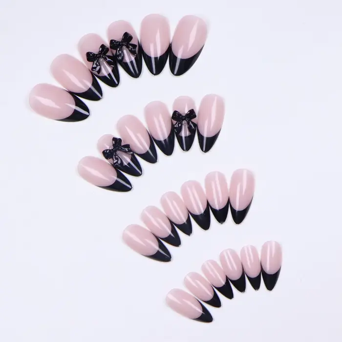 ARTAUG 96 pièces faux ongles français pressés en amande avec des motifs de perles et de fleurs d'arc 3d