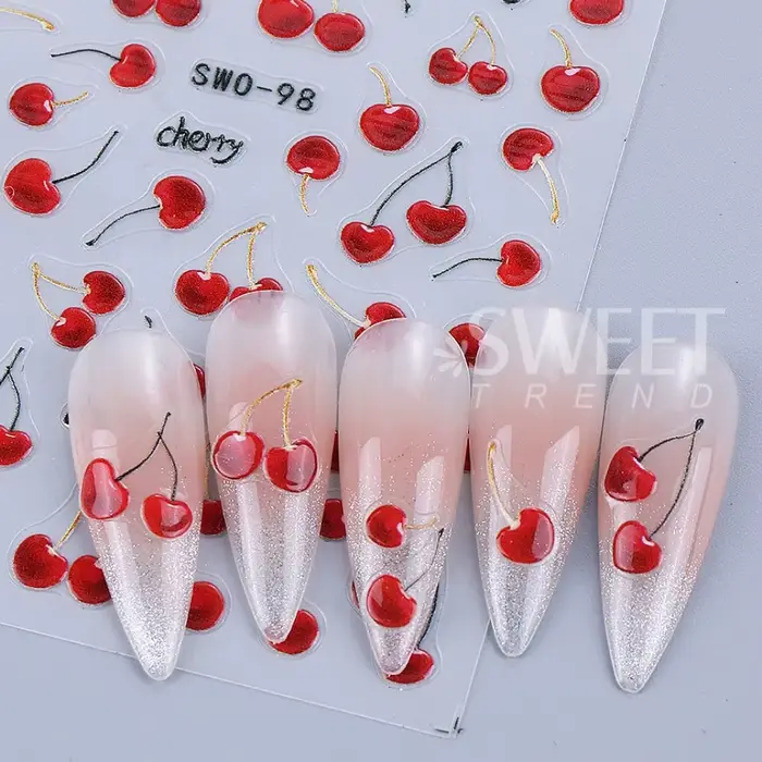 2 autocollants pour ongles en cerise rouge