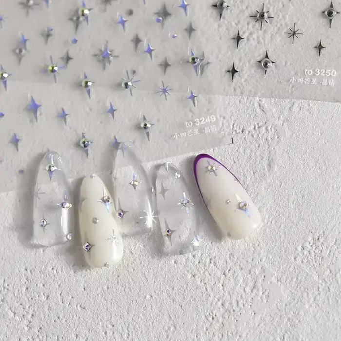 Autocollants pour ongles argentés 5D, 1 pièce, mini étoile en métal, autocollants pour nail art, aut
