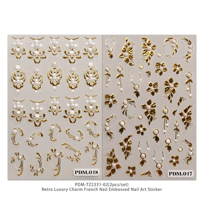Autocollants de manucure en relief, pendentif de luxe rétro, manucure française, motif exquis, facil