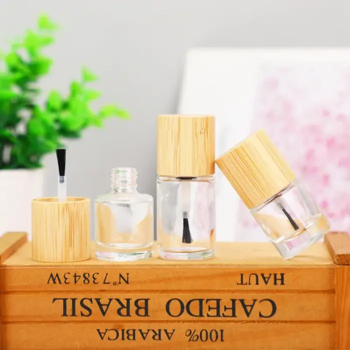 10/30 pièces, flacons de vernis à ongles cosmétiques de 5 ml, 8 ml, 10 ml, 15 ml, emballage de flacons ronds, flacons en verre vides pour gel à ongles avec pinceau, bouchon en bambou