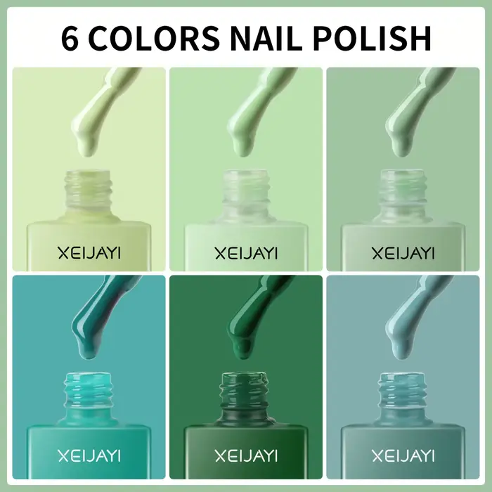 Ensemble de vernis à ongles vert (1/6 pièces) : une collection sélectionnée de verts saisonniers pour un nail art