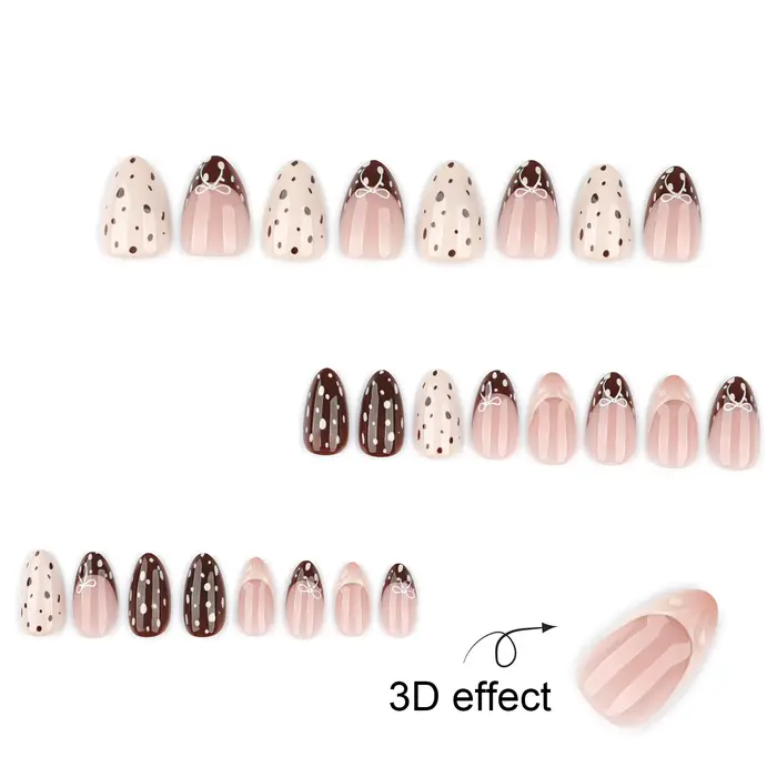 Faux ongles courts amande marron à presser