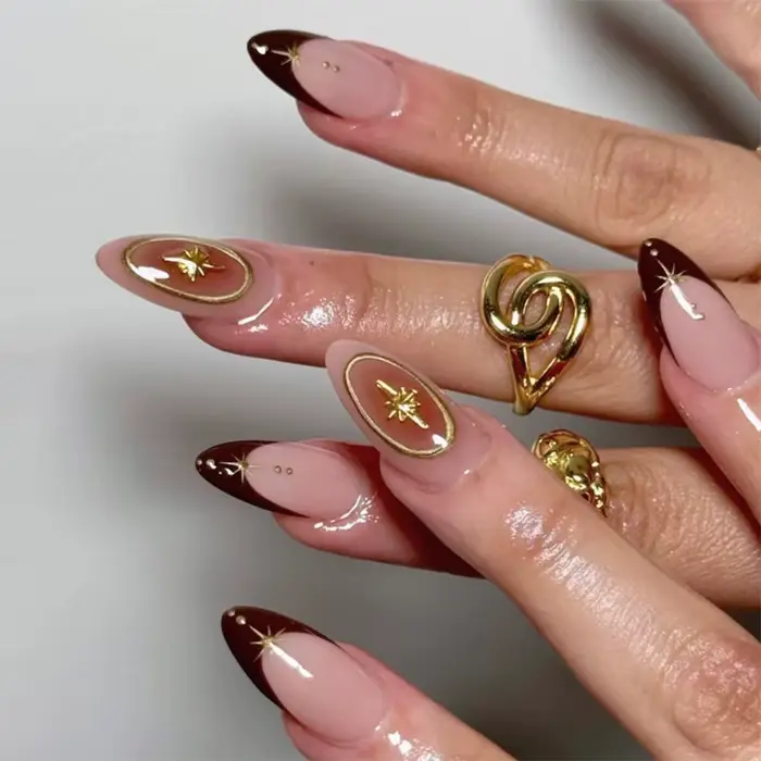 10 pièces automne hiver court amande faux ongles imprimé Animal presse