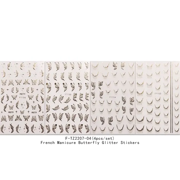 Autocollants à paillettes papillon pour manucure française, décalcomanies artistiques pour nail art,